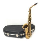 Elkhart 'The Buescher' True-Tone Low Pitch alto saxophone, serial no.147605, in Hiscox Liteflite car