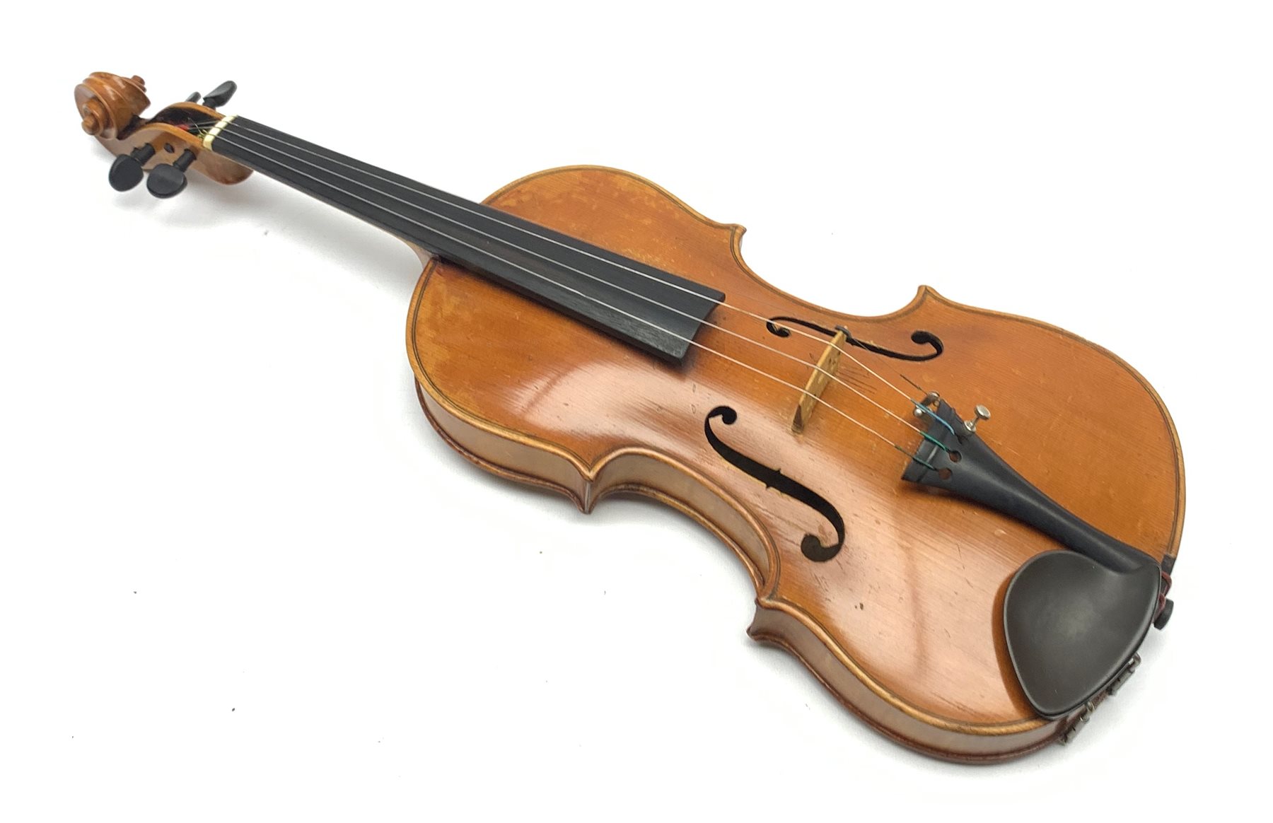 Late 19th century violin with 36cm maple back and spruce top, bears label 'Copy George Klotz Made i - Image 3 of 10