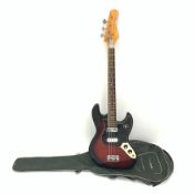 Japanese Grant electric bass guitar in black and red with rosewood finger board L111cm, in ssoft car