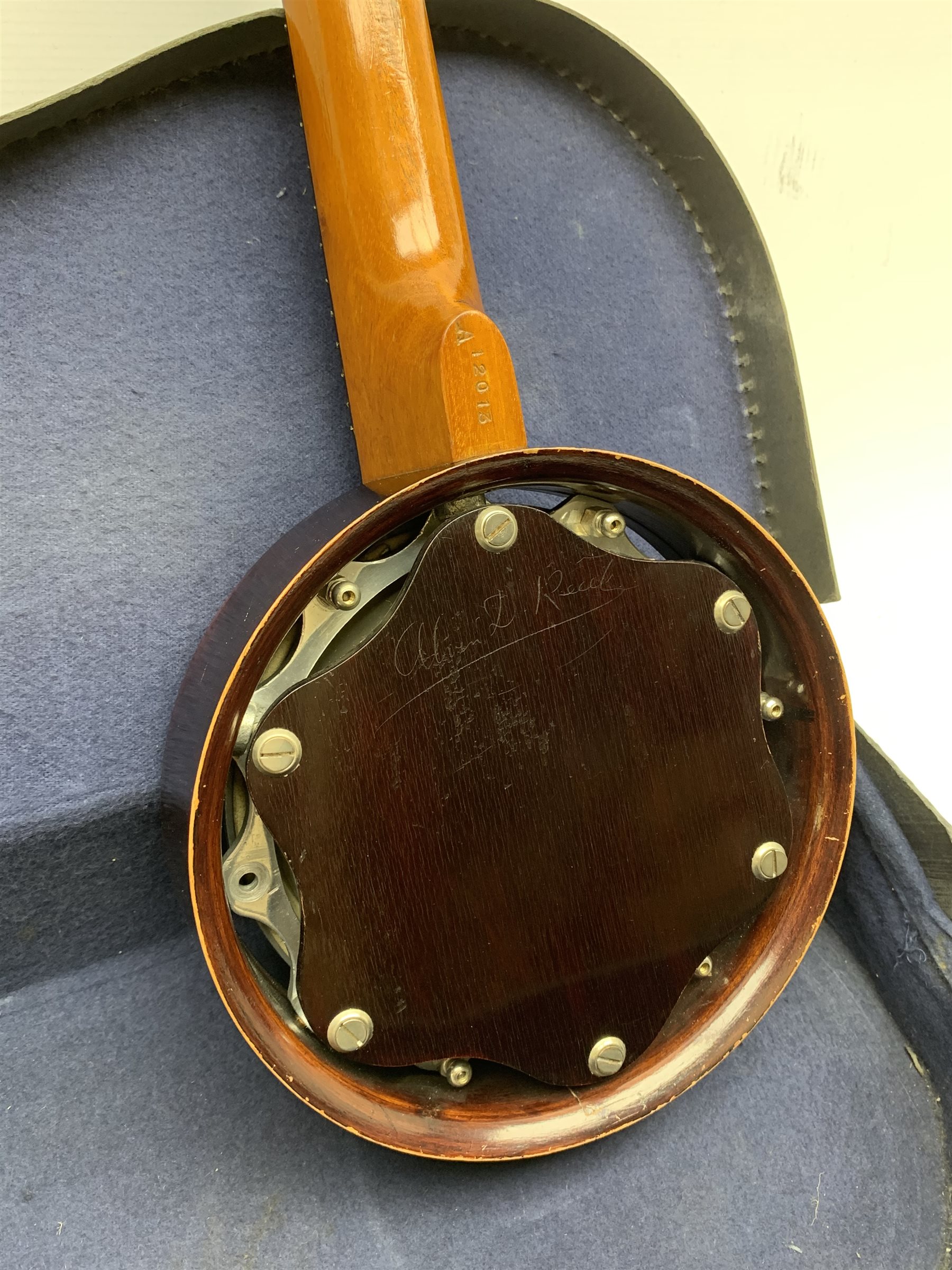 Early 20th century Keech Banjulele banjo, the ebonised back with etched 'signature' Alvin D. Keech, - Image 5 of 6