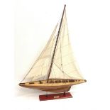 Bespoke Oak Furniture model of a 1930s J Class Americas Cup Challenger sailing yacht with mahogany h