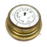 20th century brass bulkhead barometer by John Barker & Co.Ltd Kensington, on oak backboard, D23cm