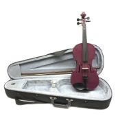 Archetto purple painted three-quarter size violin with 33.5cm back, bears label, 57cm overall, in fi