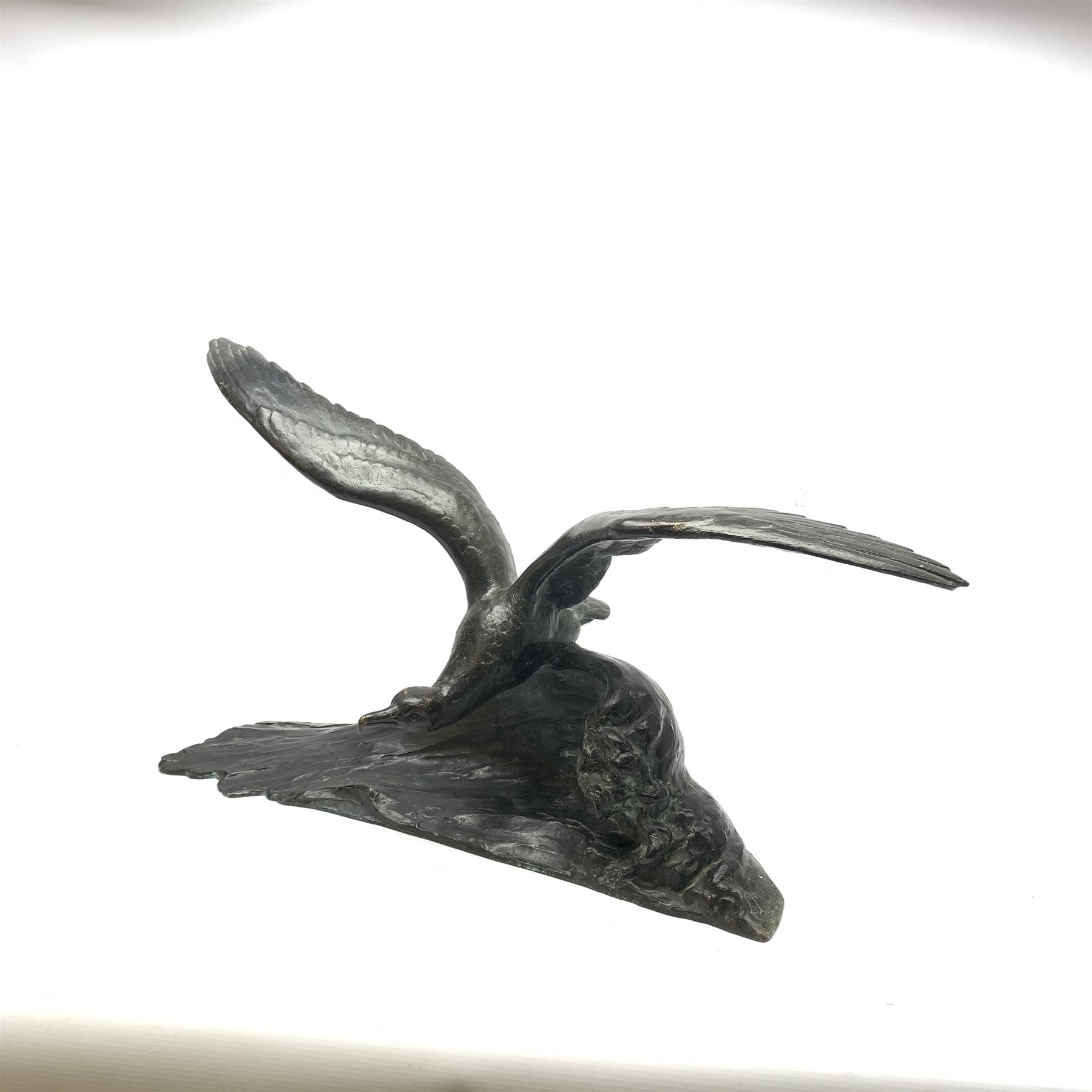 After Maximilien Louis Fiot (1886 - 1953), bronze figure of a seagull with wings outstretched landin - Image 2 of 6