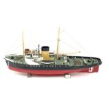 Large scale model of the motor Tug Turmoil, in OTS colours, on wooden stand, L135cm, W26cm, H66cm. B