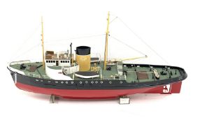 Large scale model of the motor Tug Turmoil, in OTS colours, on wooden stand, L135cm, W26cm, H66cm. B