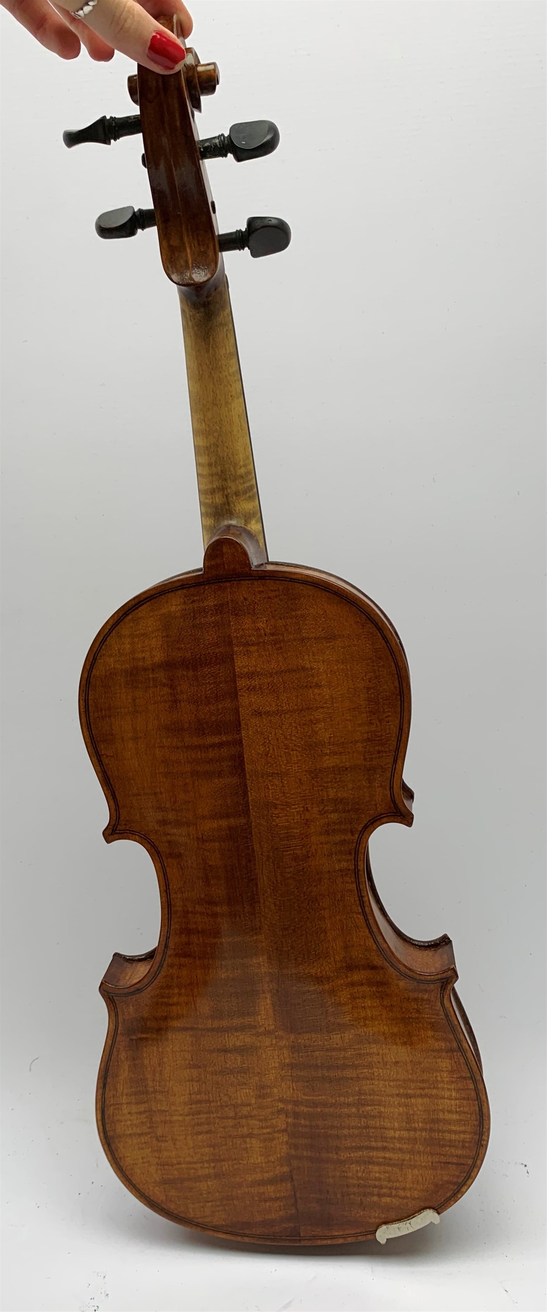 German Saxony violin c1890 with 35.5cm two-piece maple back and spruce top, L59.5cm overall, in car - Image 5 of 10