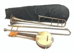 Hawkes & Son 'Artist's Perfected' silver-plated trombone with mouthpiece, no. 57481, L117cm in dama