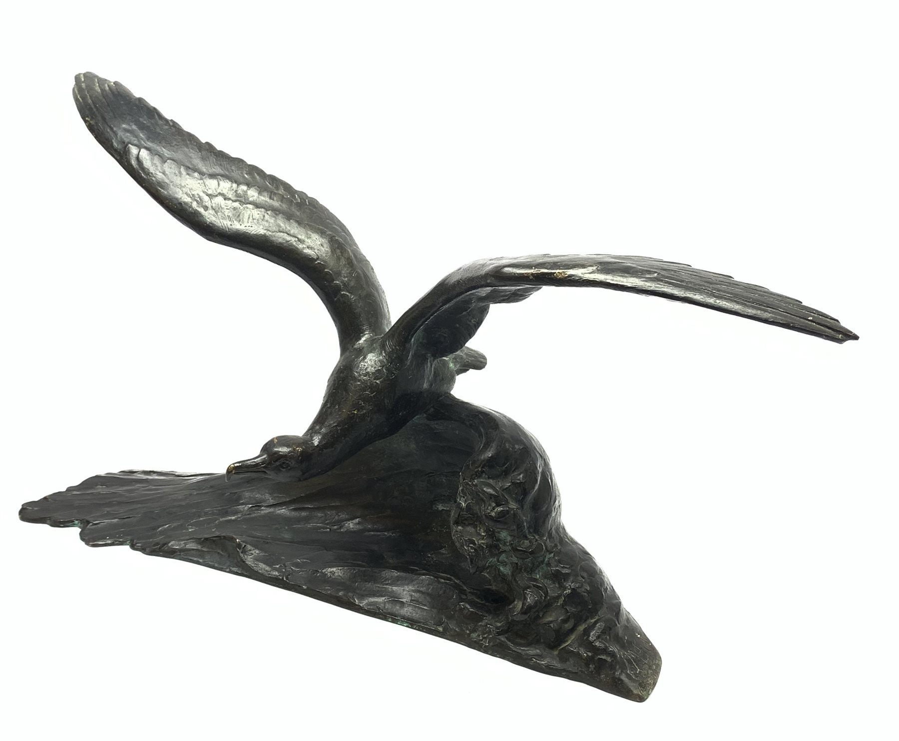After Maximilien Louis Fiot (1886 - 1953), bronze figure of a seagull with wings outstretched landin