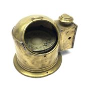 Ship's brass cased binnacle of typical domed form with side light box, the gimbal mounted compass in