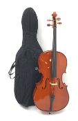 Great 4 Music student three-quarter size cello with 69cm two-piece back and spruce top, bears label