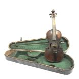 Late 19th/early 20th century violin with 36cm two-piece maple back and ribs and spruce top, stained