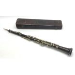 Rosewood three-piece oboe with nickel mounts, unmarked, cased