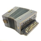 RTV - Late 19th/early 20th century accordion of oblong form with fretworked ebonised case and forty-