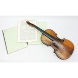Late 19th century German violin for completion with 36cm one-piece maple back and ribs and spruce t