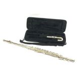 Virtuosi England silver plated four-piece flute, cased