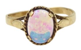 9ct gold single stone opal ring, hallmarked