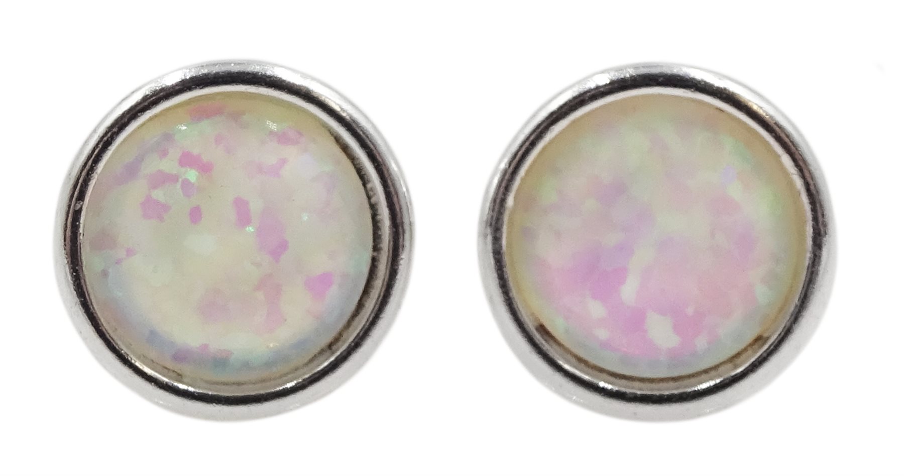 Pair of silver opal stud earrings, stamped 925