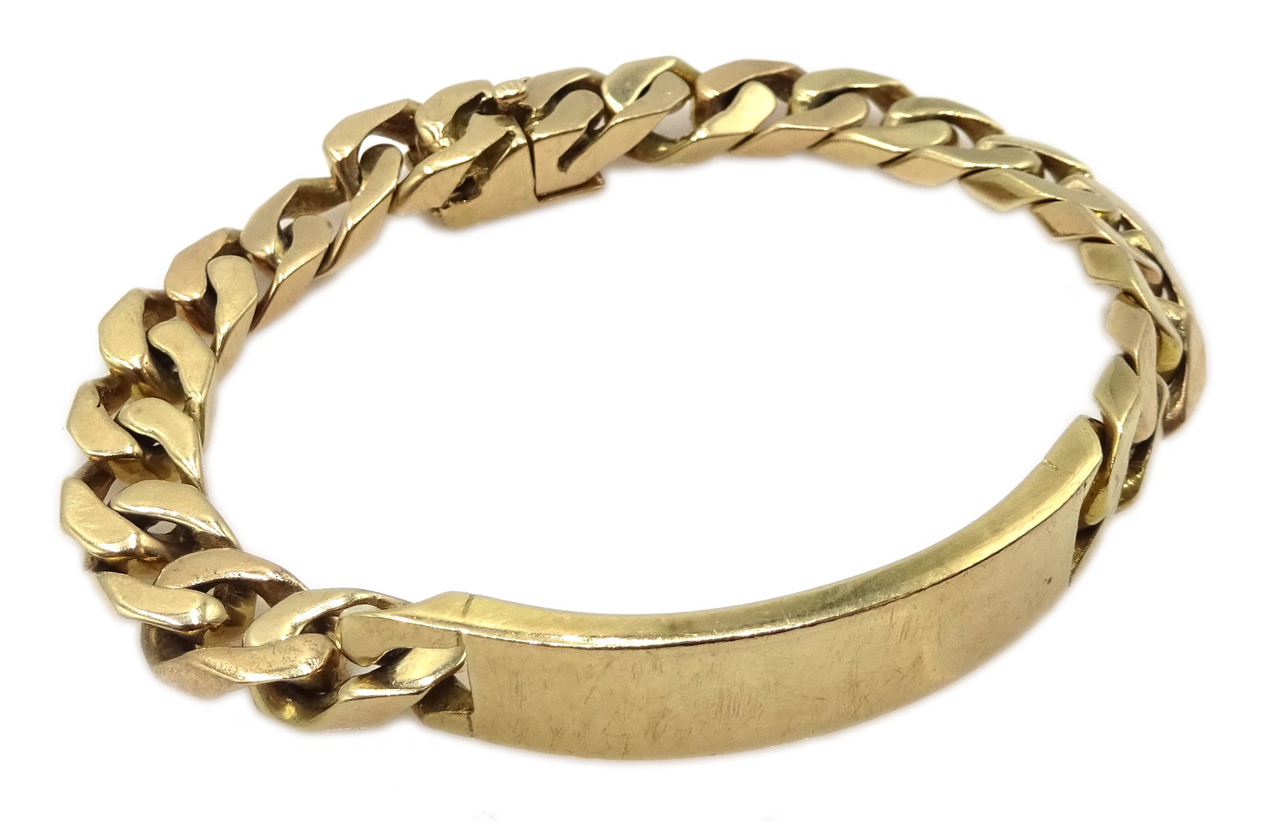9ct gold curb chain identity bracelet, approx 63gm