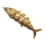 9ct gold articulated fish pendant, hallmarked