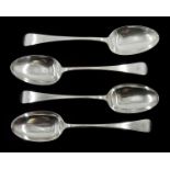 Set of four Victorian silver serving spoons, Old English and Pip pattern, with engraved initial 'S'