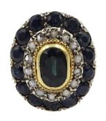 18ct gold sapphire and diamond oval cluster ring