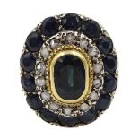 18ct gold sapphire and diamond oval cluster ring