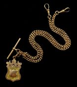 9ct gold Albert T bar chain hallmarked, makers mark J G & S, with 9ct gold fob by Henry Williamson L