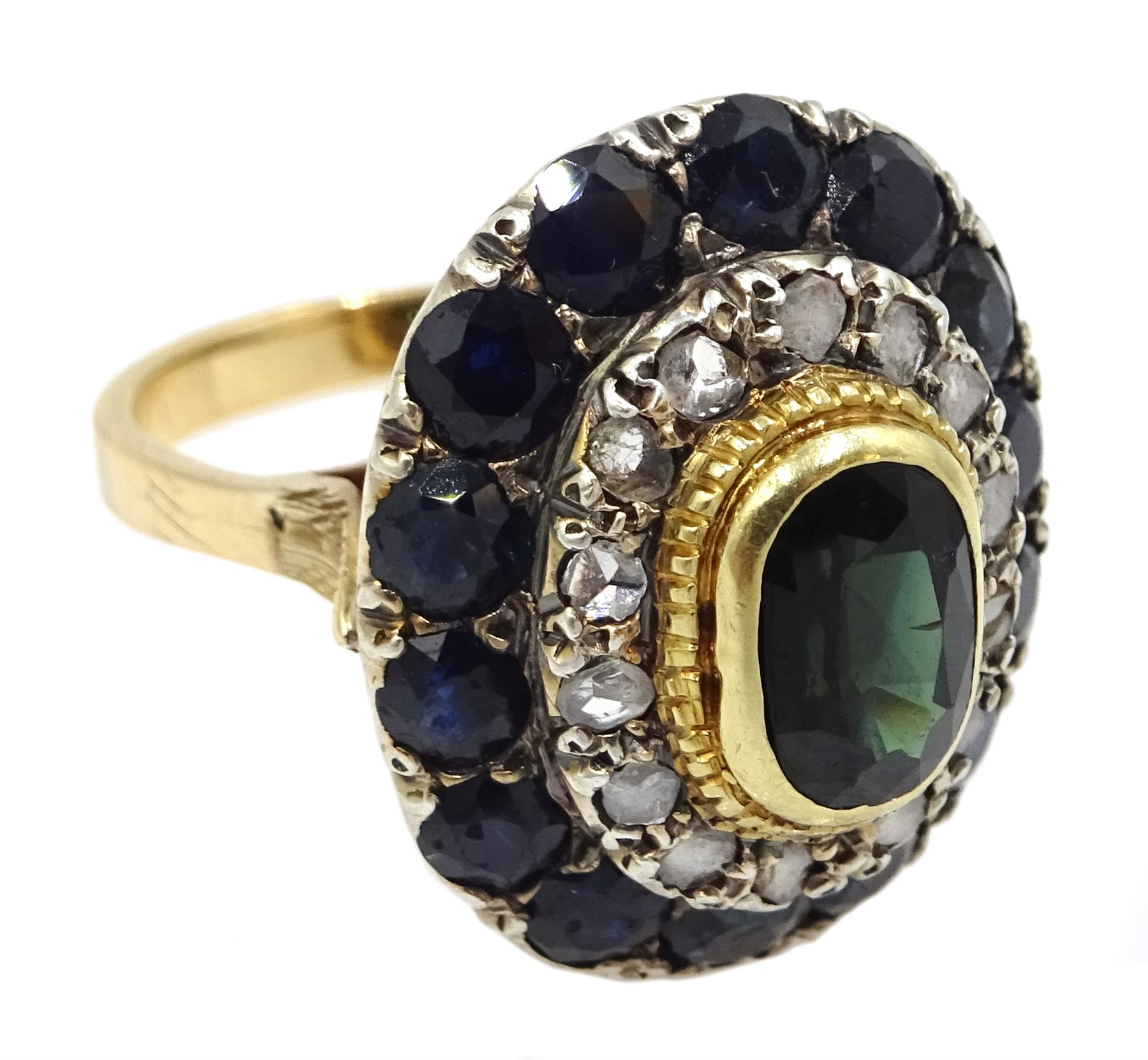 18ct gold sapphire and diamond oval cluster ring - Image 3 of 9