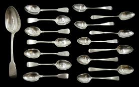 George IV silver fiddle pattern serving spoon by Hyam Hyams, London 1823 and a collection of George