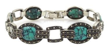 Silver turquoise and marcasite bracelet, stamped 925