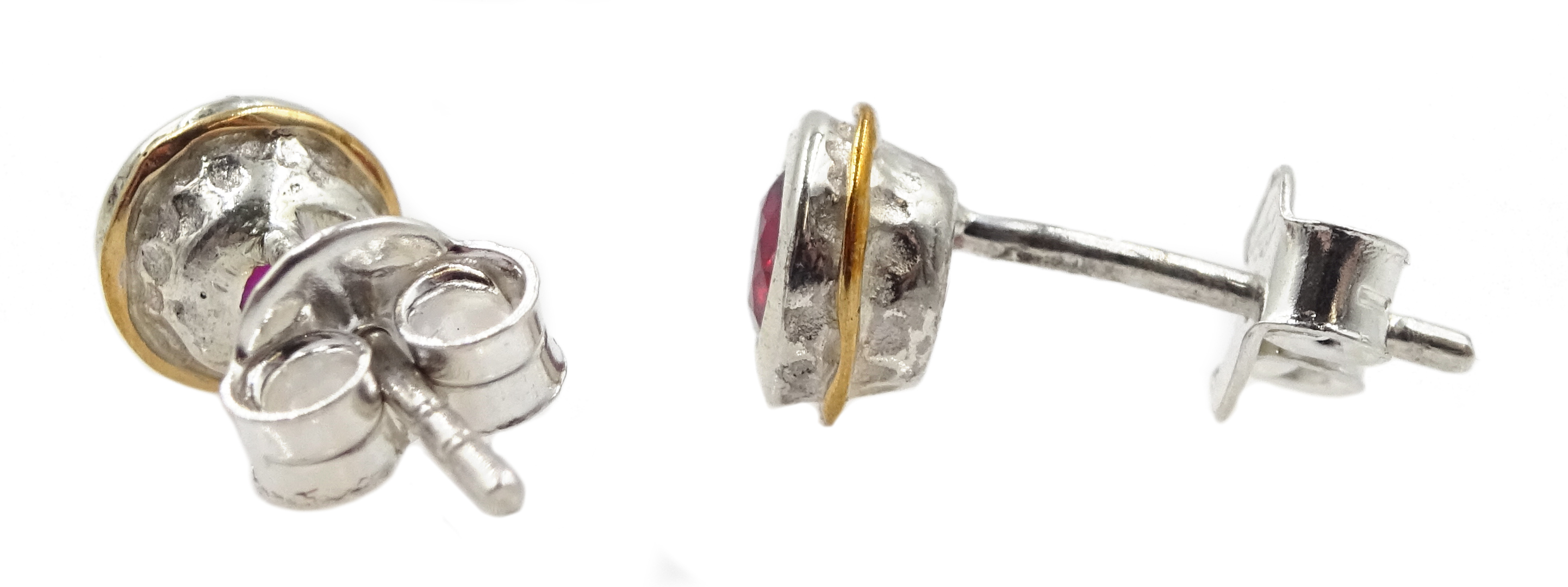 Pair of silver and 14ct gold wire ruby stud earrings, stamped 925 - Image 3 of 3