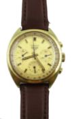 Carrera Heuer gold-plated 1970's chronograph wristwatch, manual wind, model No.73655, on brown leath