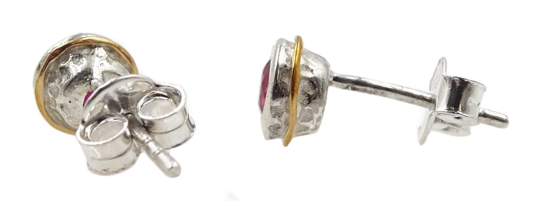 Pair of silver and 14ct gold wire ruby stud earrings, stamped 925 - Image 2 of 3