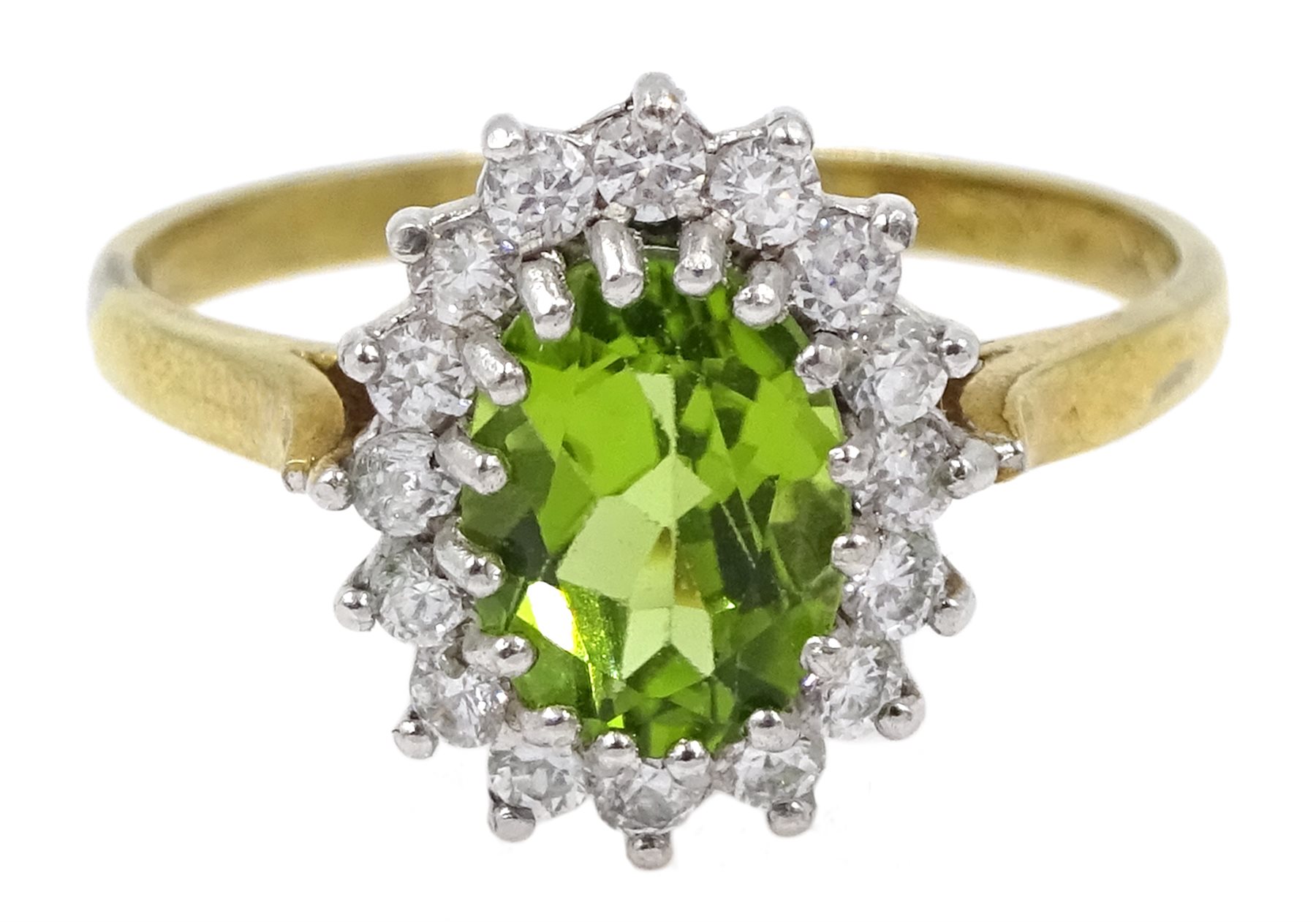 Silver-gilt peridot and cubic zirconia ring, stamped Sil