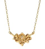 Gold single stone diamond floral design necklace, stamped 14K 585
