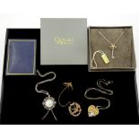 Clogau silver and 9ct gold key pendant necklace, silver marcasite watch pendant necklace, silver swa
