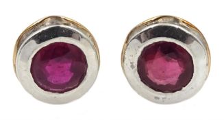 Pair of silver and 14ct gold wire ruby stud earrings, stamped 925