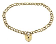 9ct gold link bracelet with heart locket, hallmarked, approx 4.7gm