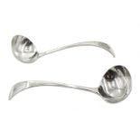 Two Victorian silver sauce ladles, Old English and Pip pattern, with engraved initial 'S' by Thomas