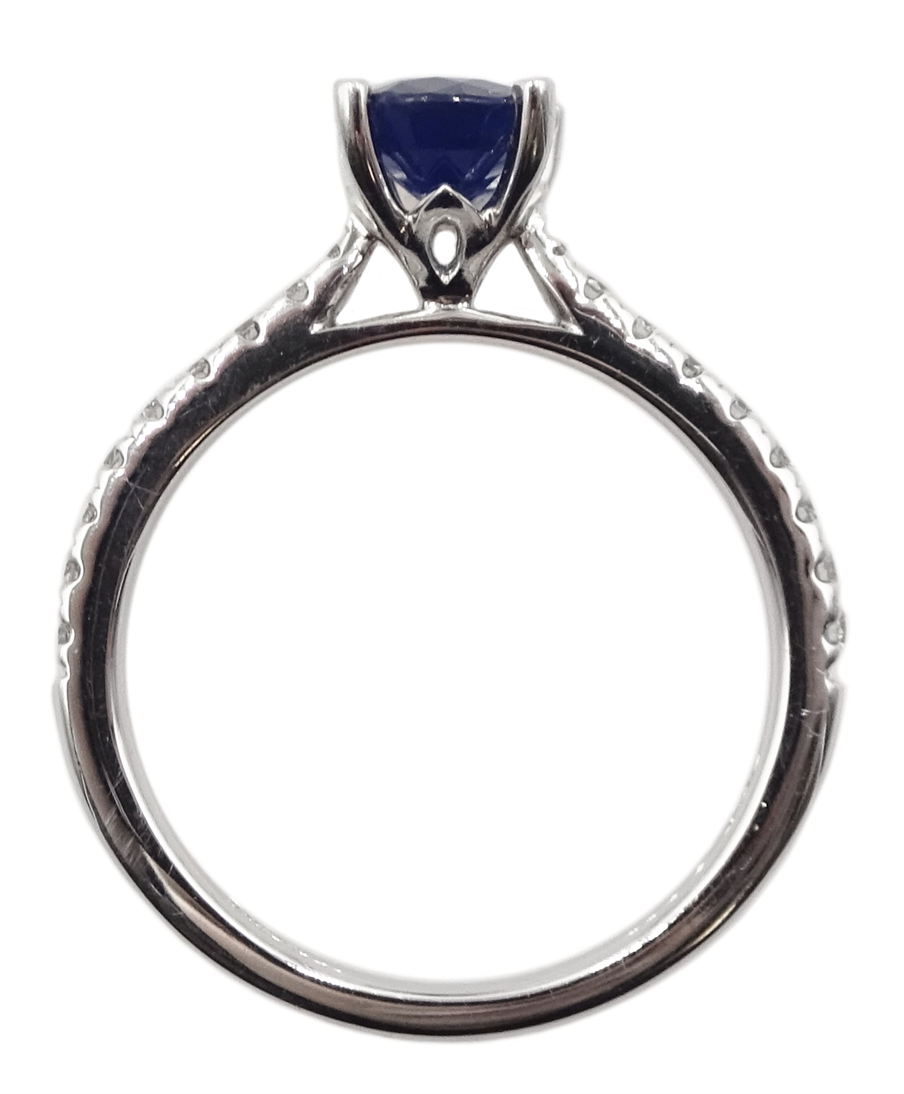 18ct white gold oval sapphire ring, with diamond set shoulders hallmarked, sapphire approx 1.35 cara - Image 5 of 9