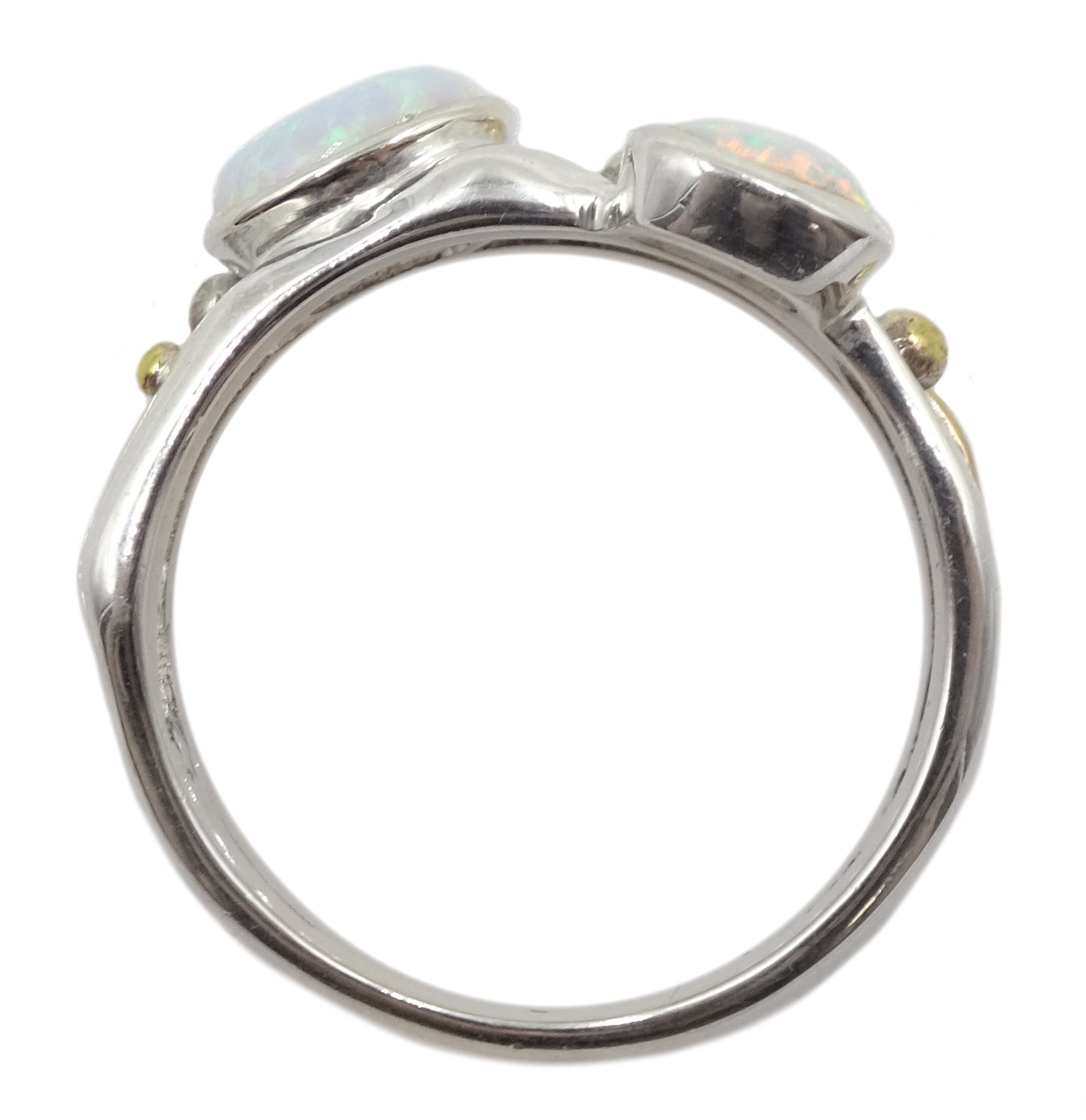 Silver and 14ct gold wire opal ring, stamped 925 - Image 3 of 5