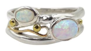 Silver and 14ct gold wire opal ring, stamped 925