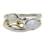 Silver and 14ct gold wire opal ring, stamped 925