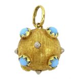 14ct gold turquoise ball pendant, stamped 585