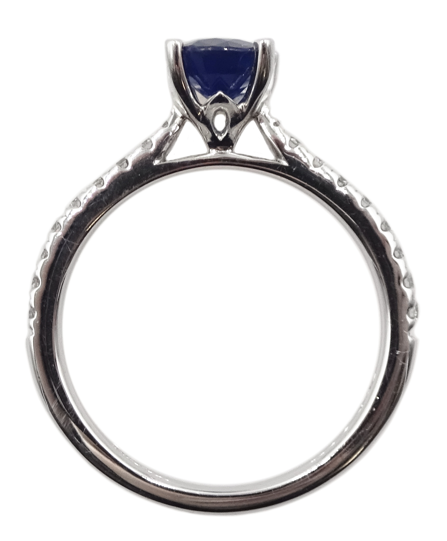 18ct white gold oval sapphire ring, with diamond set shoulders hallmarked, sapphire approx 1.35 cara - Image 9 of 9