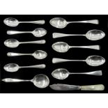Five early 20th century silver Old English pattern teaspoons, five silver coffee spoons, silver butt