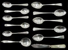 Five early 20th century silver Old English pattern teaspoons, five silver coffee spoons, silver butt