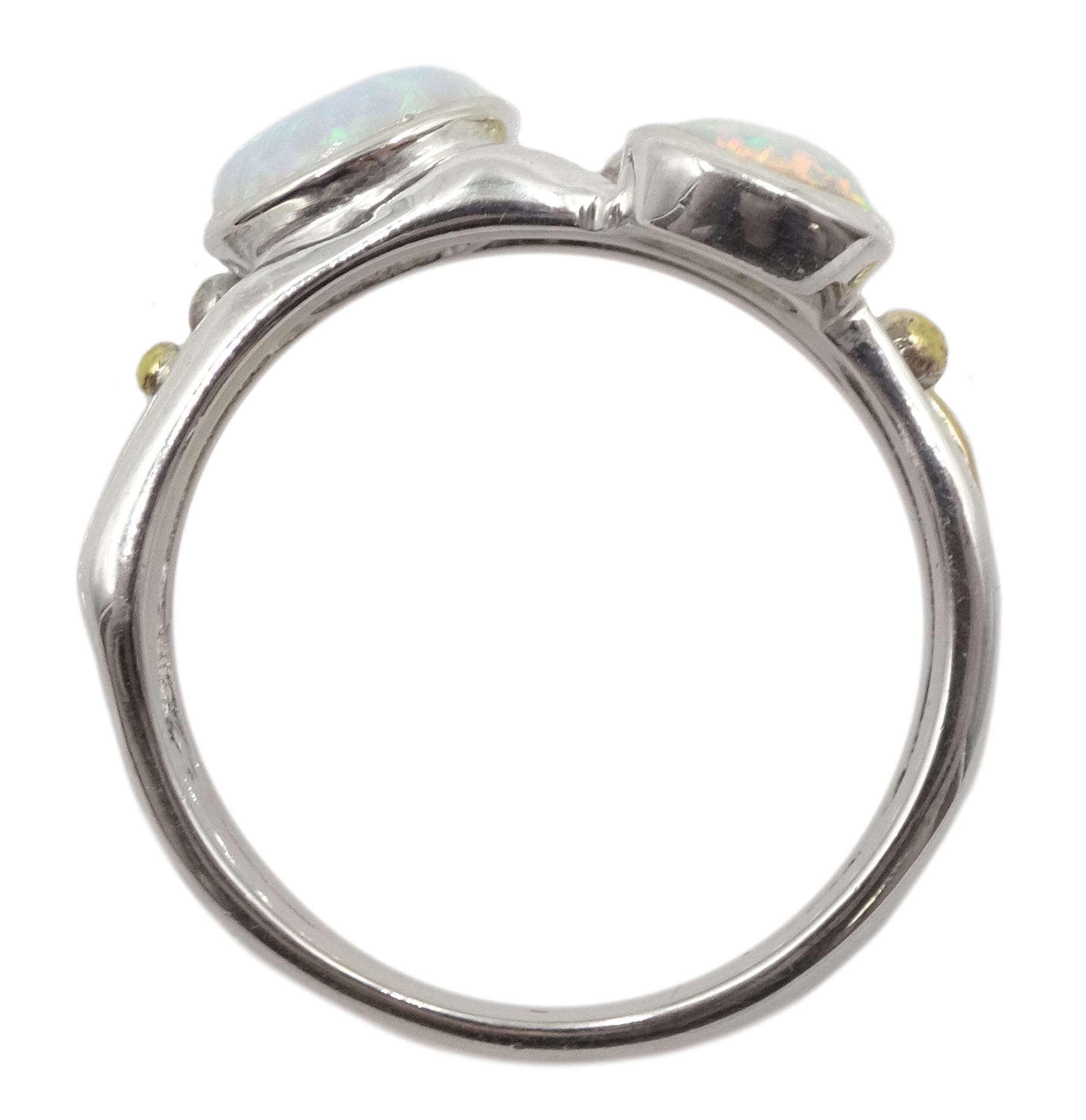 Silver and 14ct gold wire opal ring, stamped 925 - Image 5 of 5