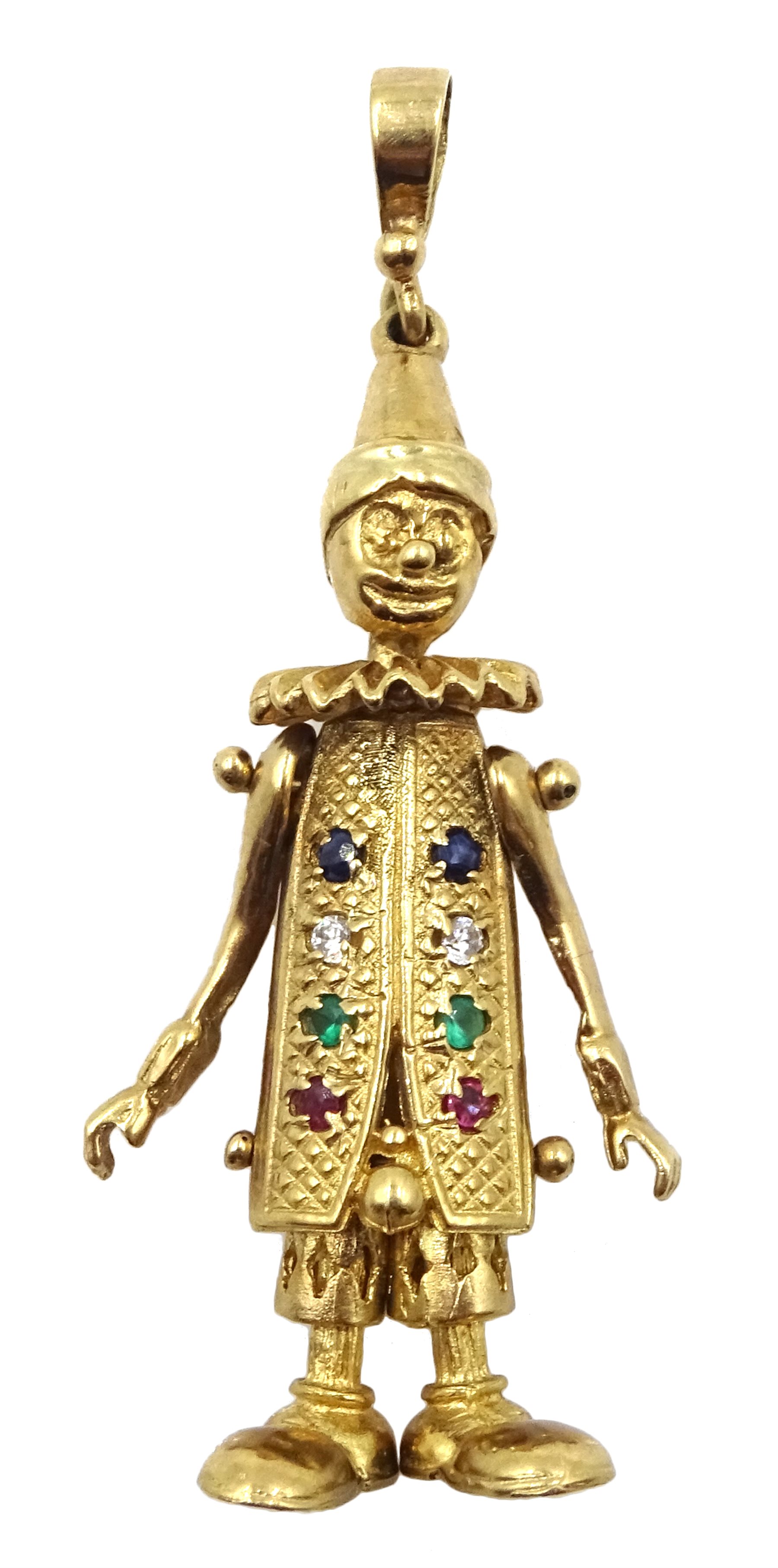 9ct gold stone set clown pendant, hallmarked